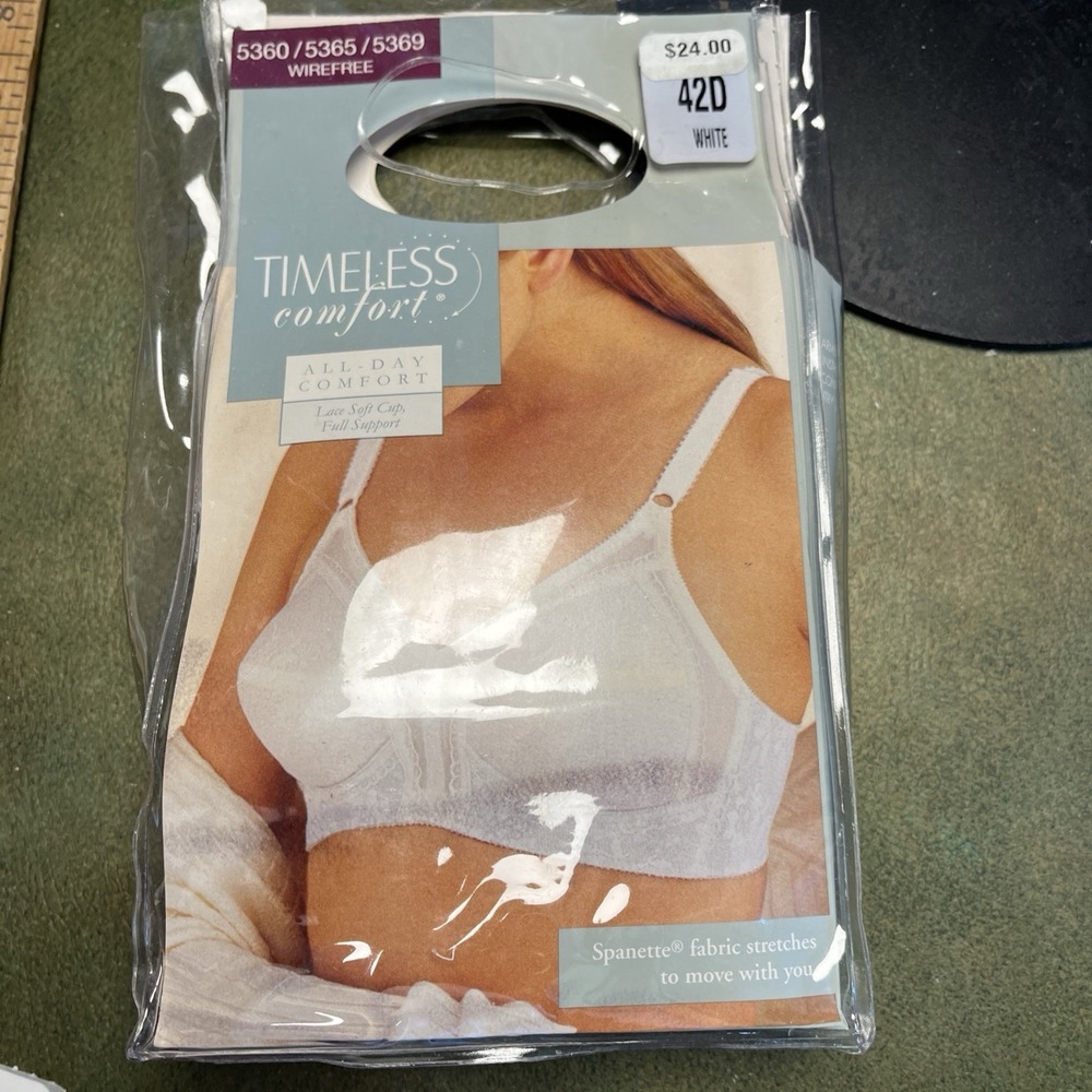 Vintage Sears Timeless Comfort Lace Cup Bra White 42D Full Coverage WHITE NEW